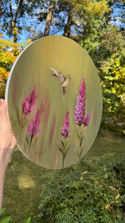 Reserved Hummingbird round painting 20”