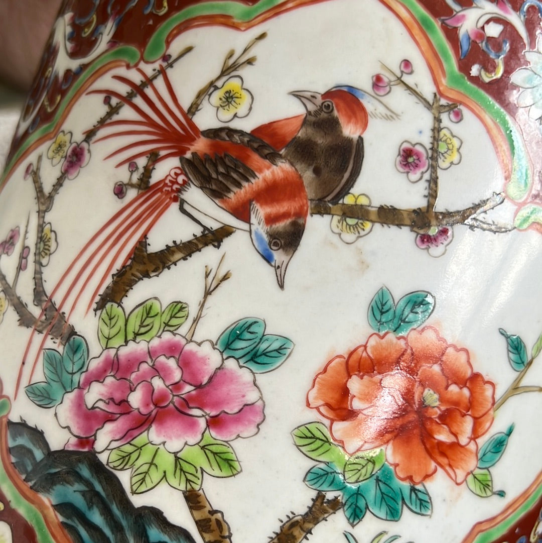 Vintage Chinoiserie Floral and Bird Motif Planter
