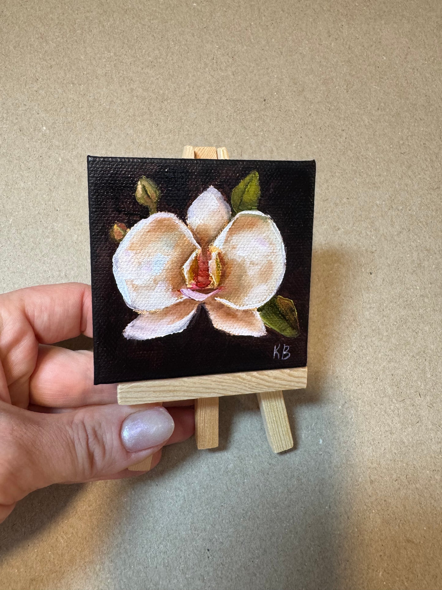 Live 06/19 mini art orchid original oil paintings on stretched canvas 3x3”