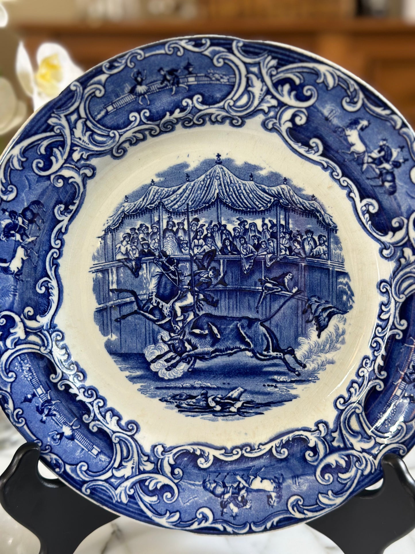 Antique, 1795 costumes Espanoles, blue and white 10.5"D English plate