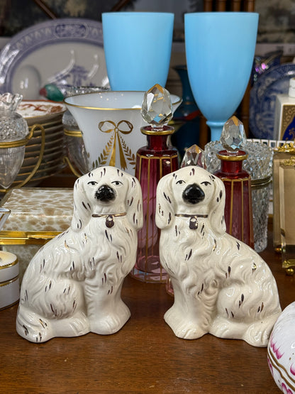 Antique Staffordshire White Copper Lustre Dog Pair | 5.5” Tall | England
