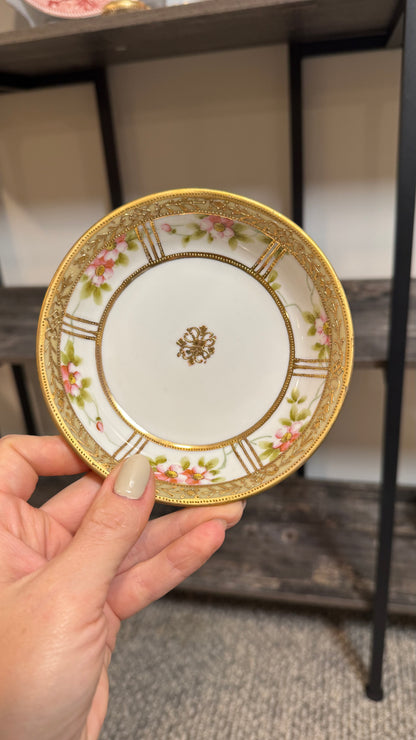 Hand-Painted Nippon Floral Plates with Ornate Gold Details — Set of Five