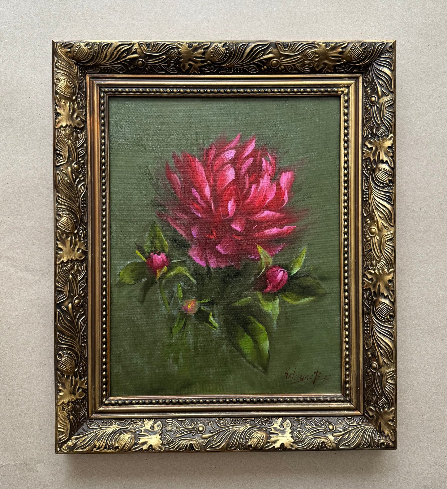 Live 06/09 single pink peony 15.5x18” original oil painting