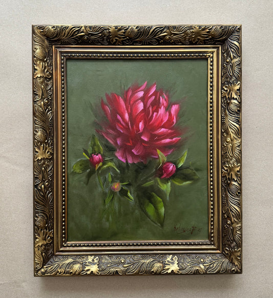 Live 06/09 single pink peony 15.5x18” original oil painting
