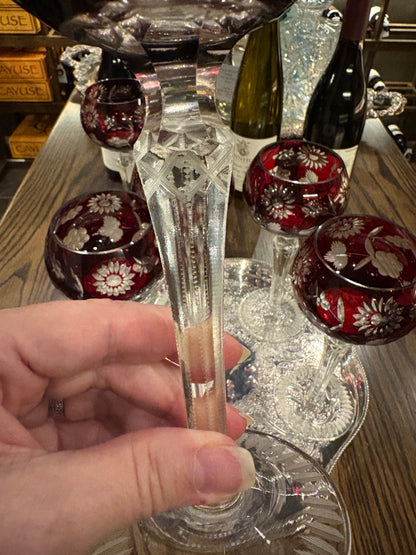 Set (6) Ruby cut to clear hock wine glasses