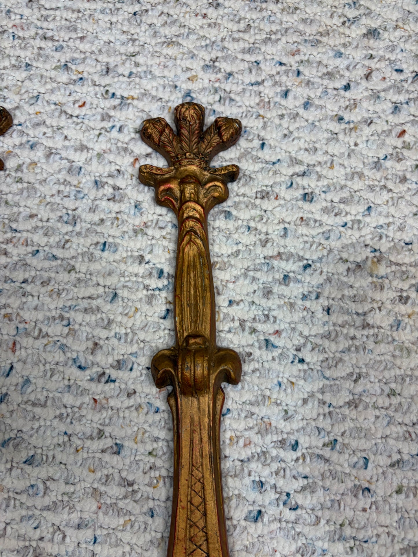 Lovely carved wood wall shelves with plate inserts pair!