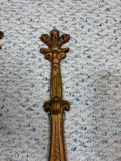 Lovely carved wood wall shelves with plate inserts pair!
