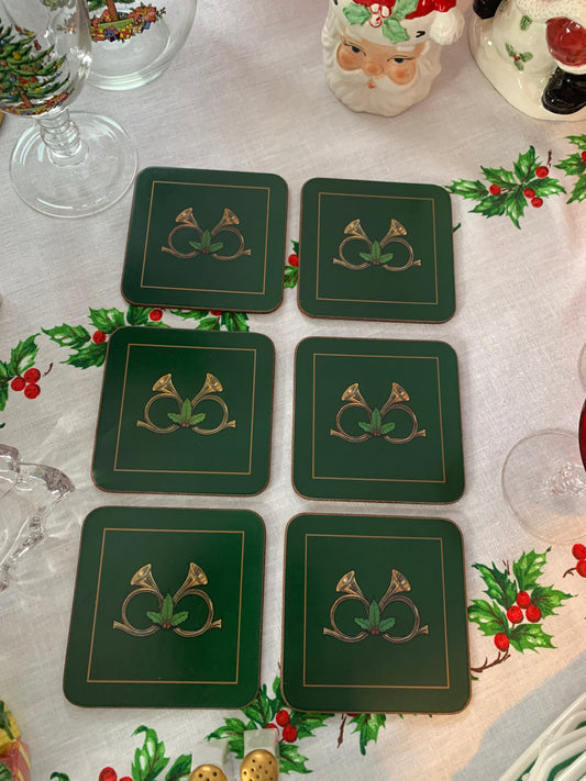 Set (6) Pimpernel Christmas Horn Coasters (in Box)