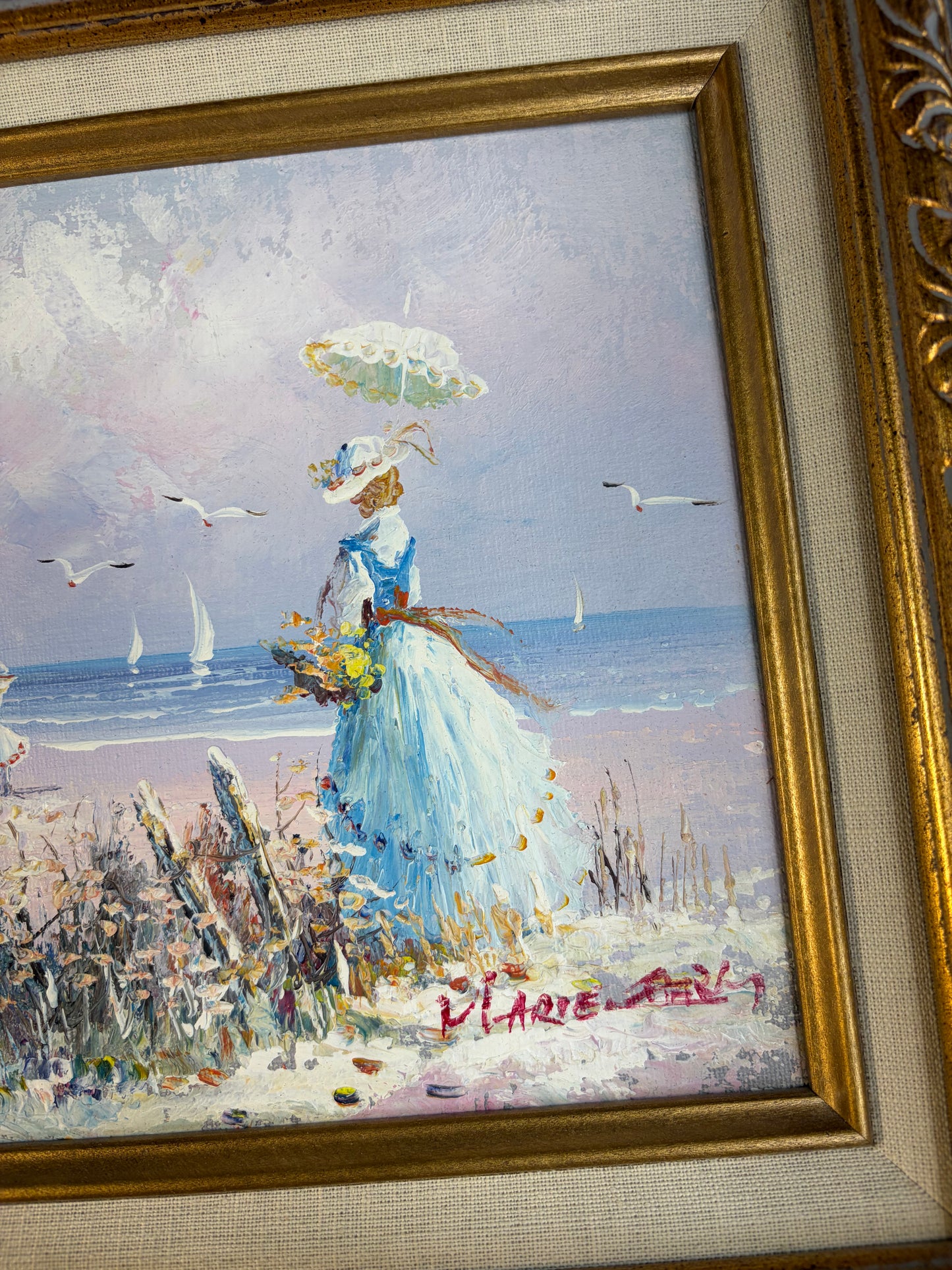 Gorgeous signed and framed art featuring a seaside scene!