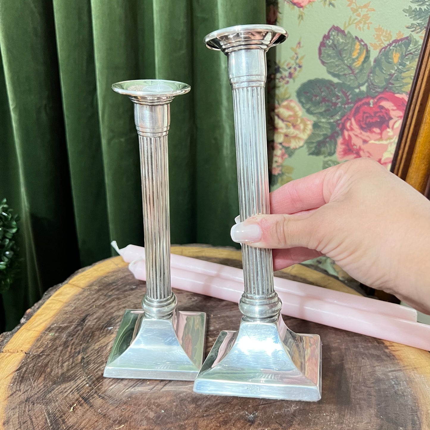 Sterling 925 Silver Corinthian Column Candle Sticks - Pair