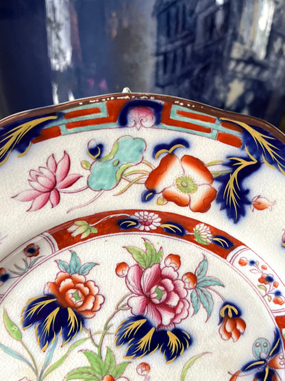 Live 08/25 Pair Of Antique English Staffordshire – Mason’s or Ashworth Bros. c.1850’s Unusual Greek Key Border