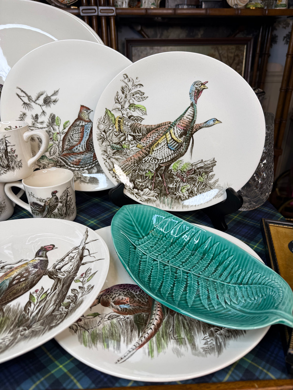 Vintage Johnson Brothers “Game Birds”English Dinnerware Set | 17 Pieces | 8 Dinner Plates, 8 Mugs & Large Platter | Vintage England