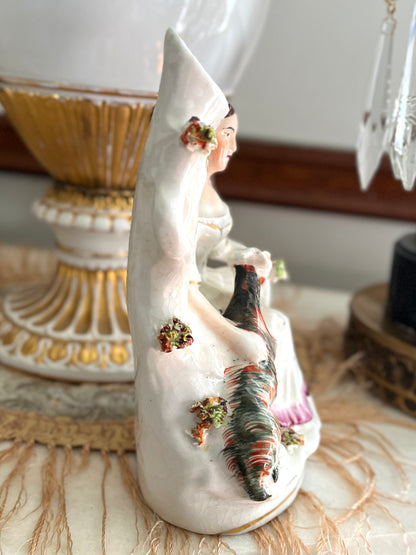 Mid 1800’s Staffordshire Girl And Ram Bocage Spill Vase