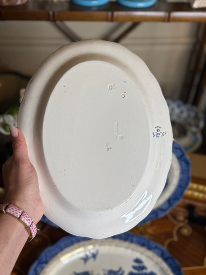 Antique Booths Real Old Willow Scalloped Serving Platter | Blue & White with Gold Trim | 15” × 12”