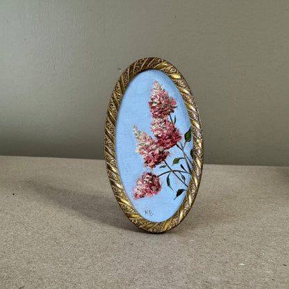 Solo Live 08/29 pink hydrangeas oil painting oval brass frame