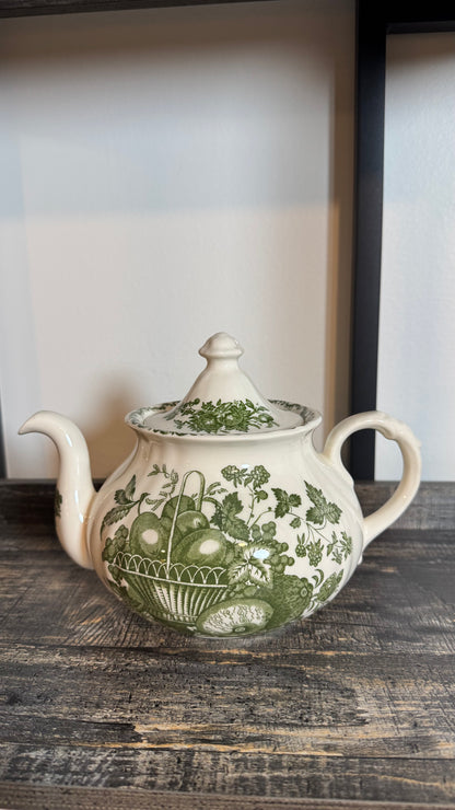 Vintage Johnson bros fruit basket green porcelain tea pot
