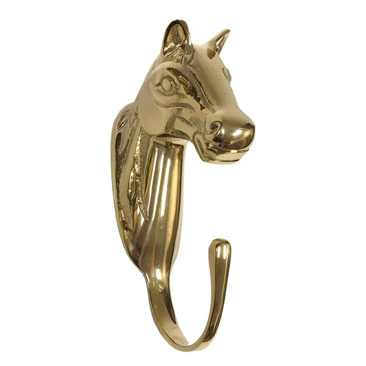 Solid Polished Brass Horse Head Wall Hook | Equestrian Coat & Hat Hanger | 6” L