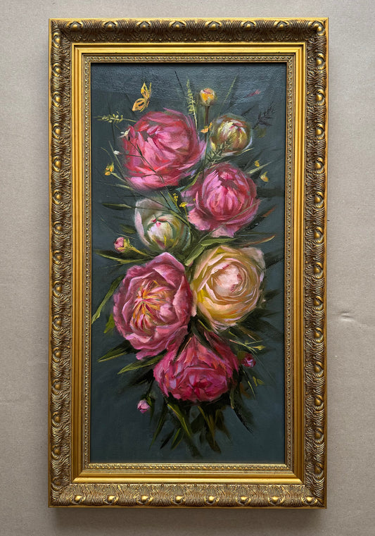 Live 06/09 Large 16x28” original oil painting peonies