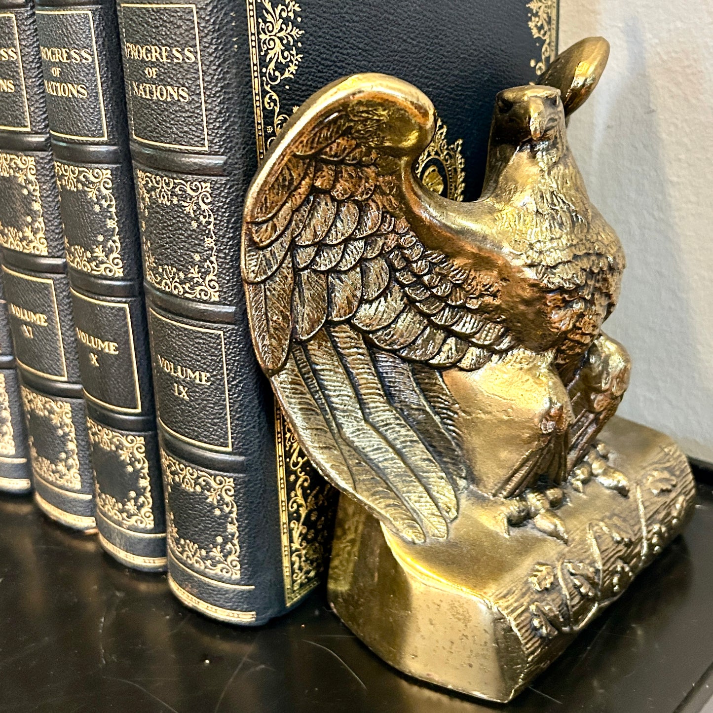 pair of handsome & heavy brass federalist eagle bookends