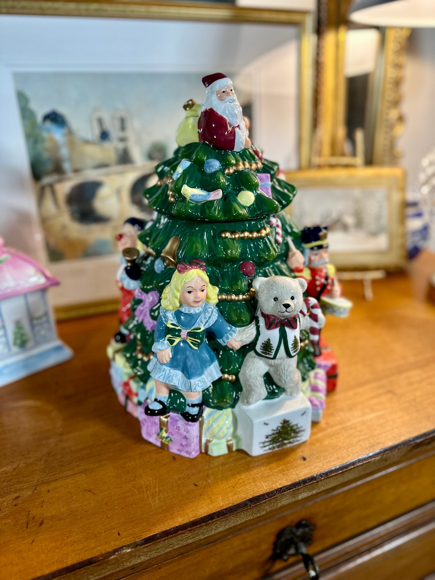 Festive Vintage Spode Christmas Tree Figural Cookie Jar, 13"