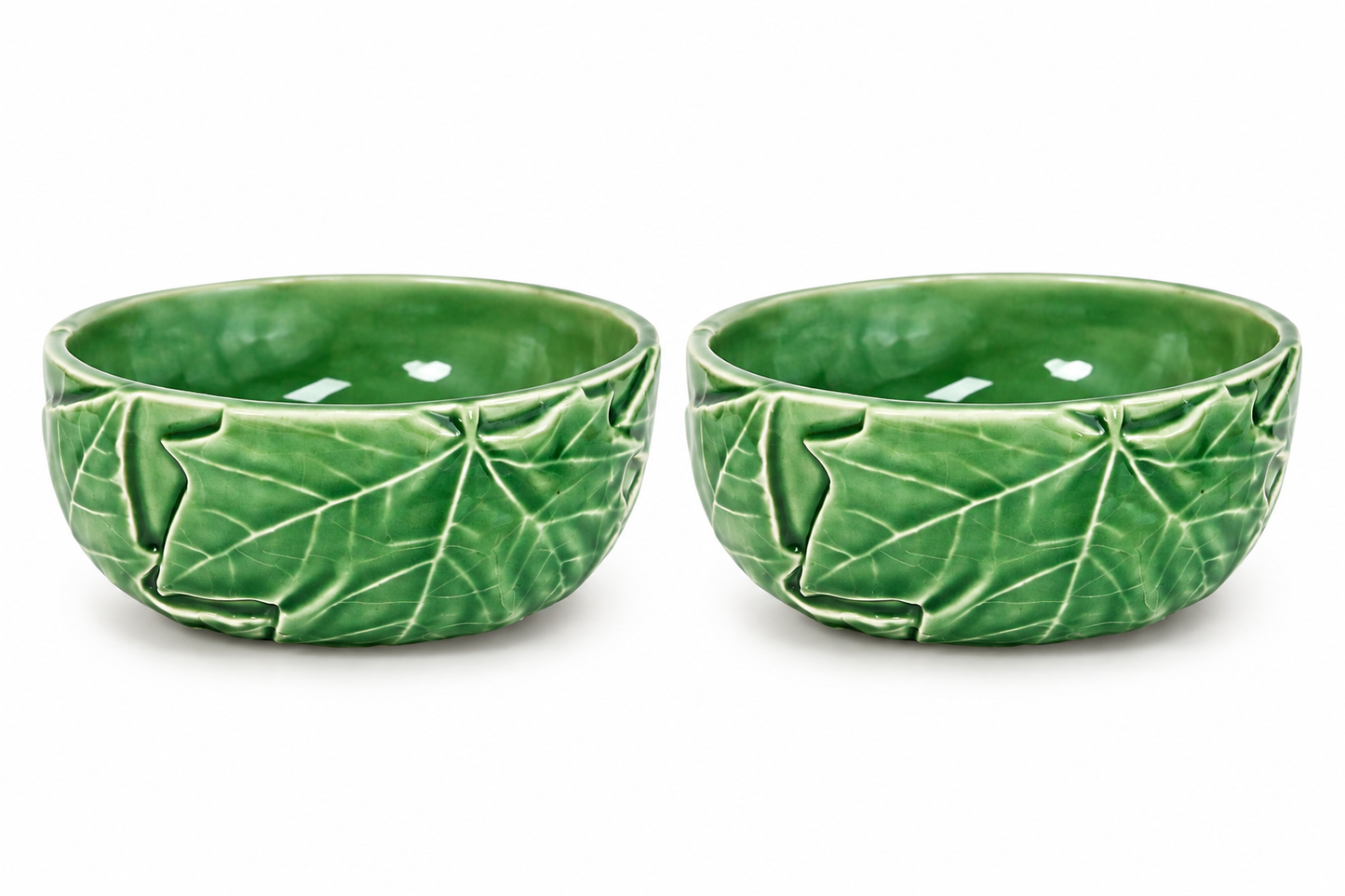 Vintage Bordallo Pinheiro Green Maple Leaf Bowls | Pair, Circa 1960s–70s