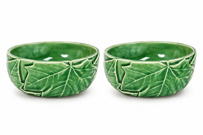 Vintage Bordallo Pinheiro Green Maple Leaf Bowls | Pair, Circa 1960s–70s