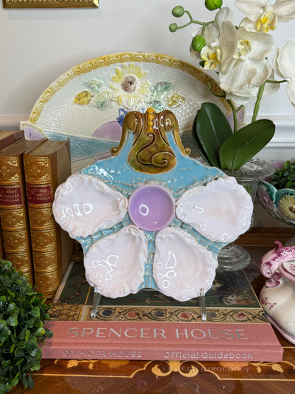Antique French Majolica Oyster Plate Attributed to George Jones Boteler Style | 9” x 8.5”