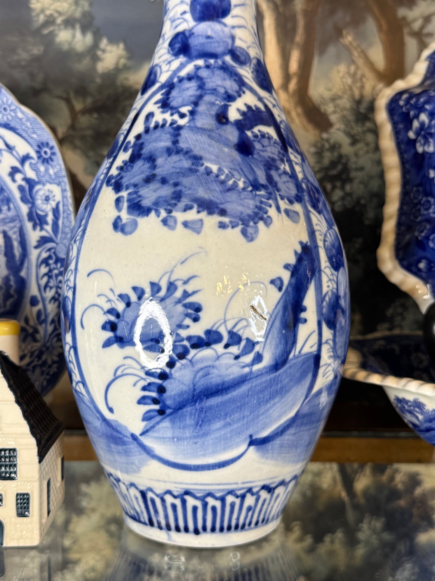 Antique Japanese Arita Blue & White Porcelain Vase | Scalloped Rim Floral Vase | c.1900 | 12”