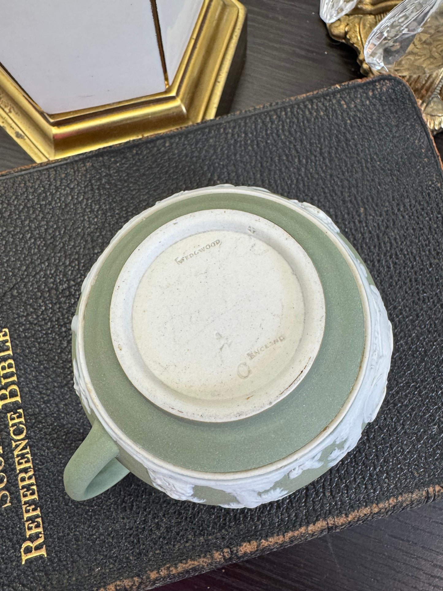 Wedgwood antique creamer sage green jasperware