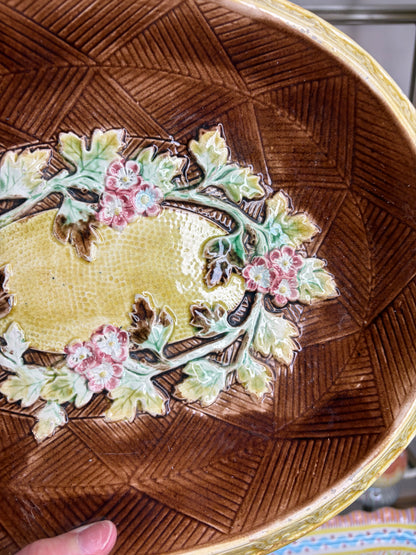 Antique Majolica bread platter with beautiful flowers!