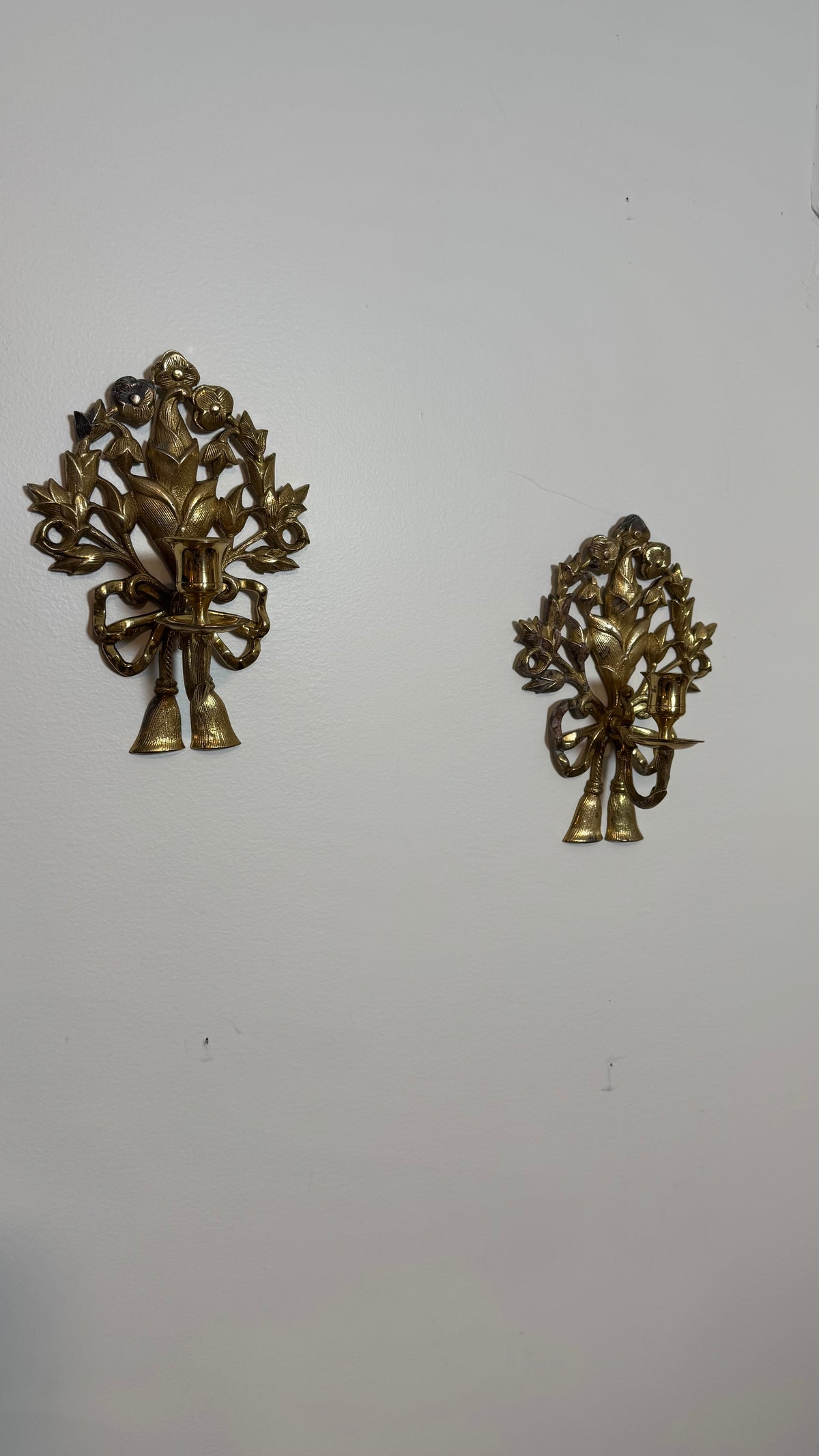 Brass bow floral candelabra pair of 2