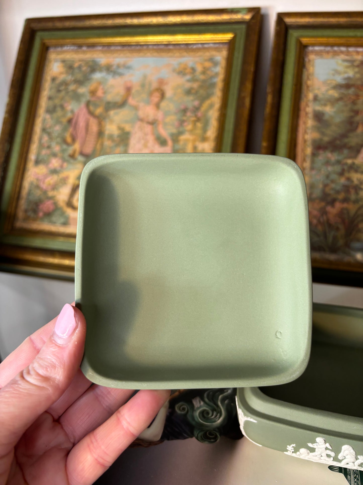 Wedgwood Jasperware Green square trinket box!