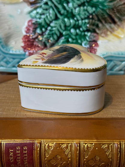 Antique Minton Heart-Shaped Trinket Box | Hand-Painted Borzoi Sporting Dog Portrait by J.E. Dean | c.1920 | #DA2462