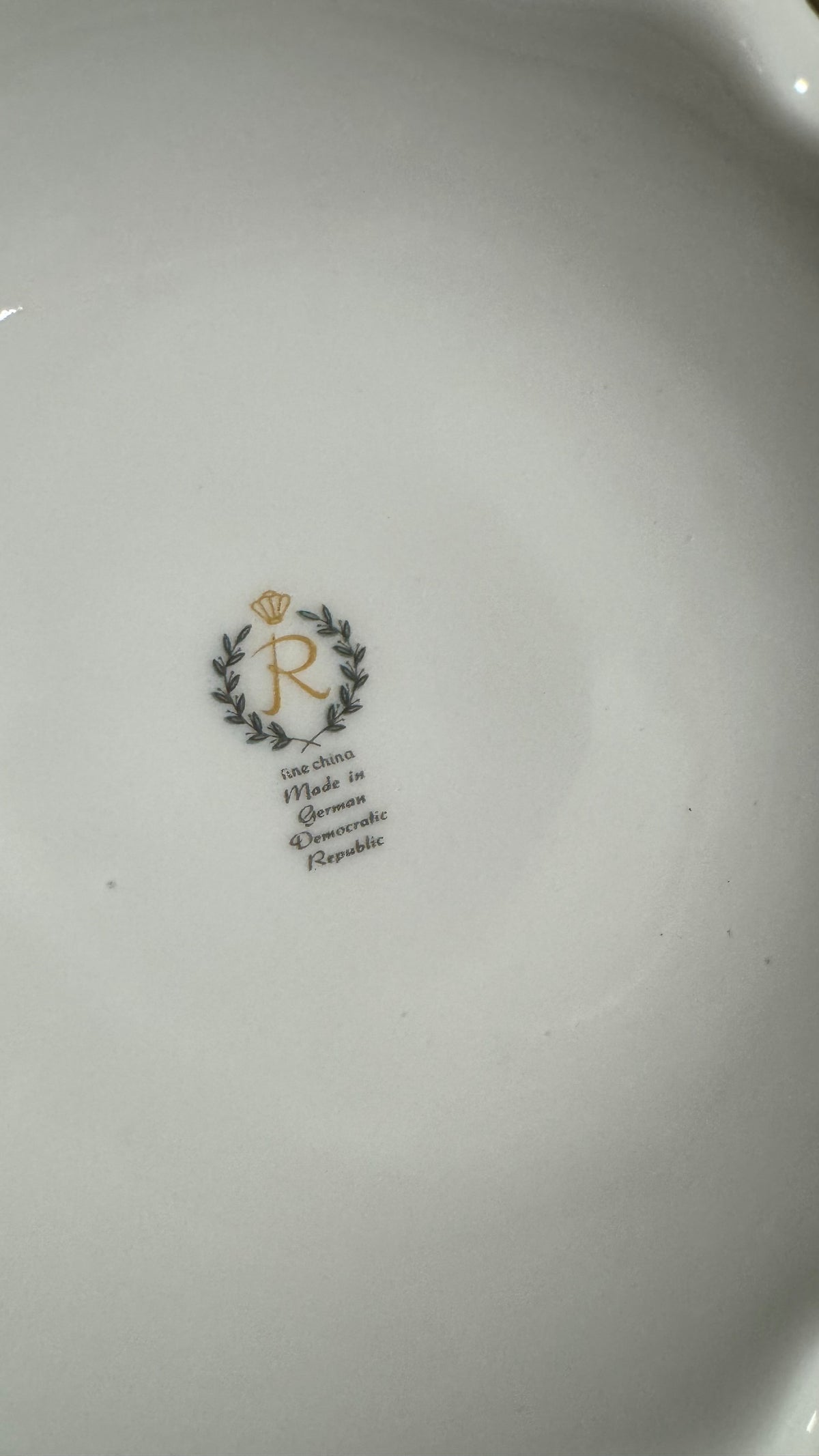 Vintage East German Floral Porcelain Pedestal Cake Stand 12 Inch Gold Trim