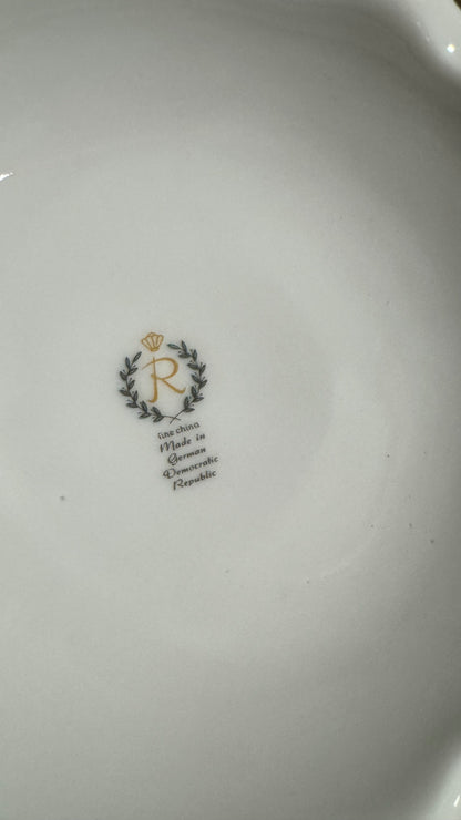 Vintage East German Floral Porcelain Pedestal Cake Stand 12 Inch Gold Trim