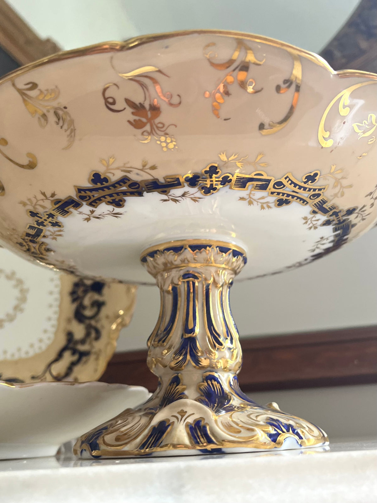 Early 19th Century Coalport England Three-Piece Dessert Set | Cobalt, Rich Cafe Au Lait & Gilt