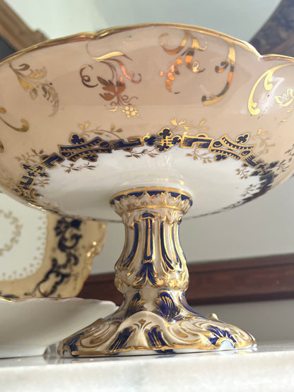 Early 19th Century Coalport England Three-Piece Dessert Set | Cobalt, Rich Cafe Au Lait & Gilt