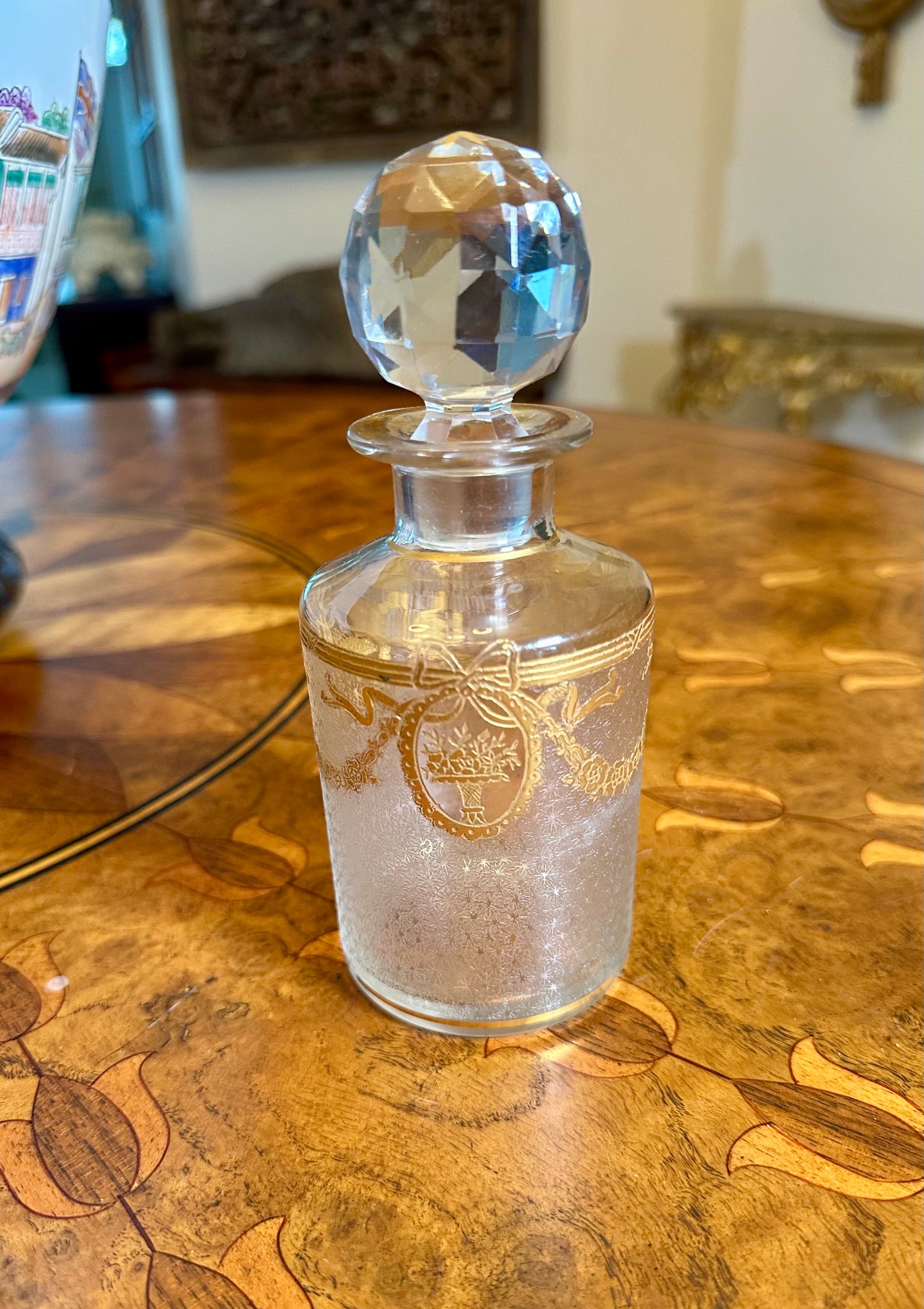Antique St Louis Crystal French Perfume Bottle with Original Gilt Stopper