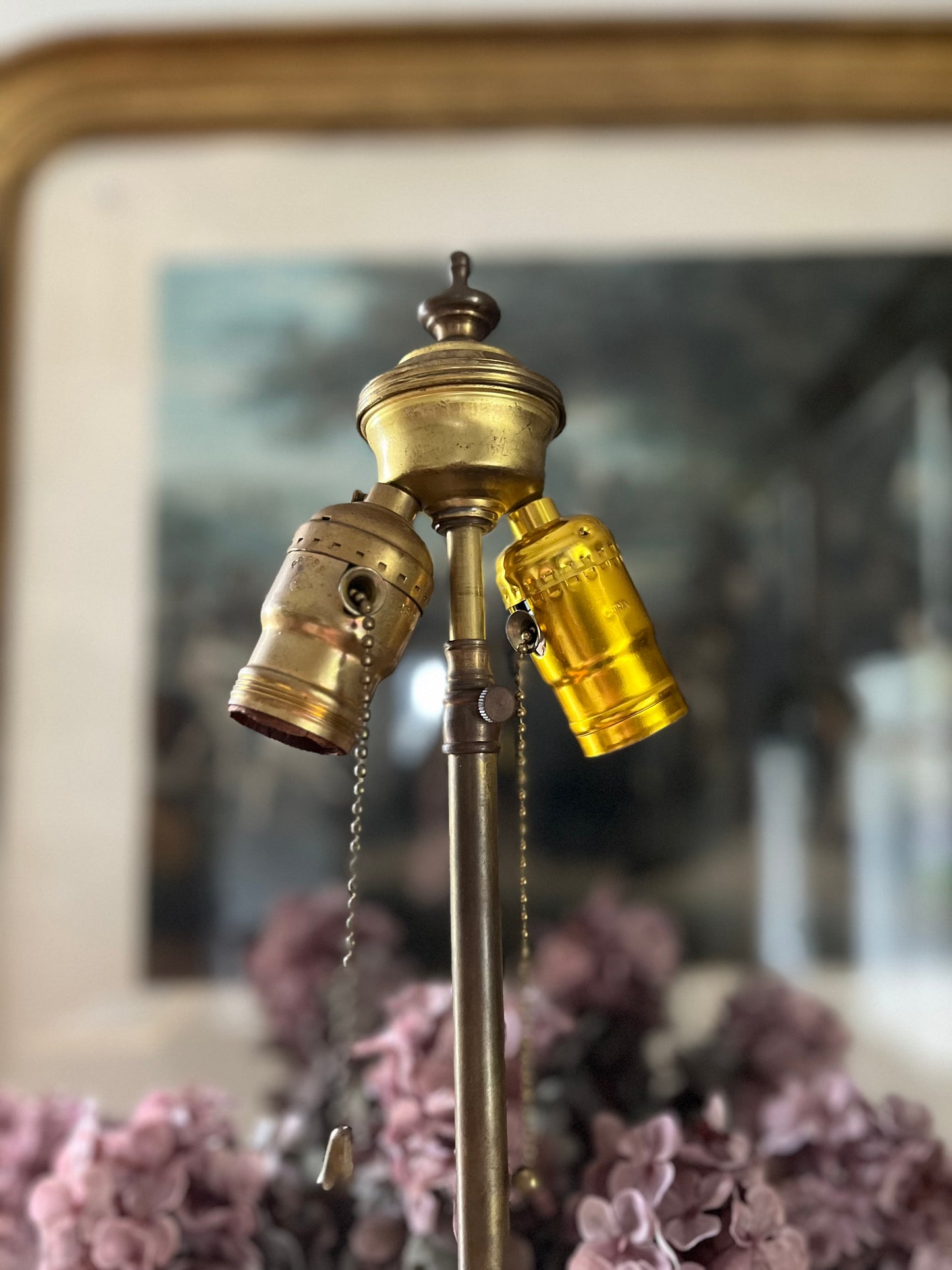 Stunning Pair of Adjustable Height Hand-Painted Porcelain Vase Lamps, Chelsea Bird Inspired - Early 20th Century