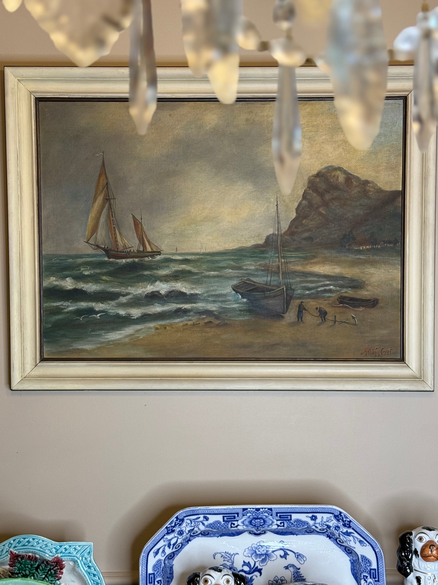 Vintage Coastal Seascape Oil Painting | Signed | 31.5” x 23.5” Framed