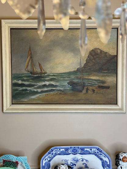 Vintage Coastal Seascape Oil Painting | Signed | 31.5” x 23.5” Framed