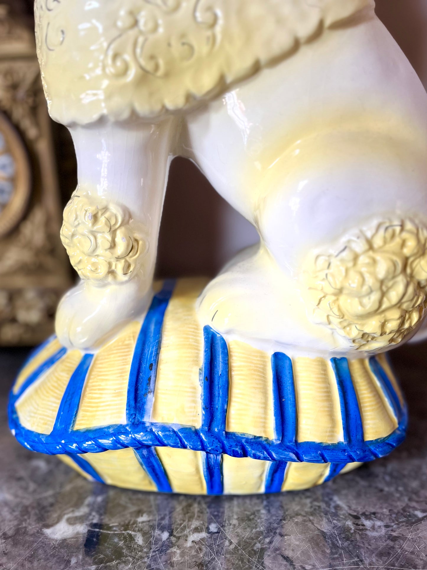 Fantastic Large Italian Hand Painted Poodle On Pillow