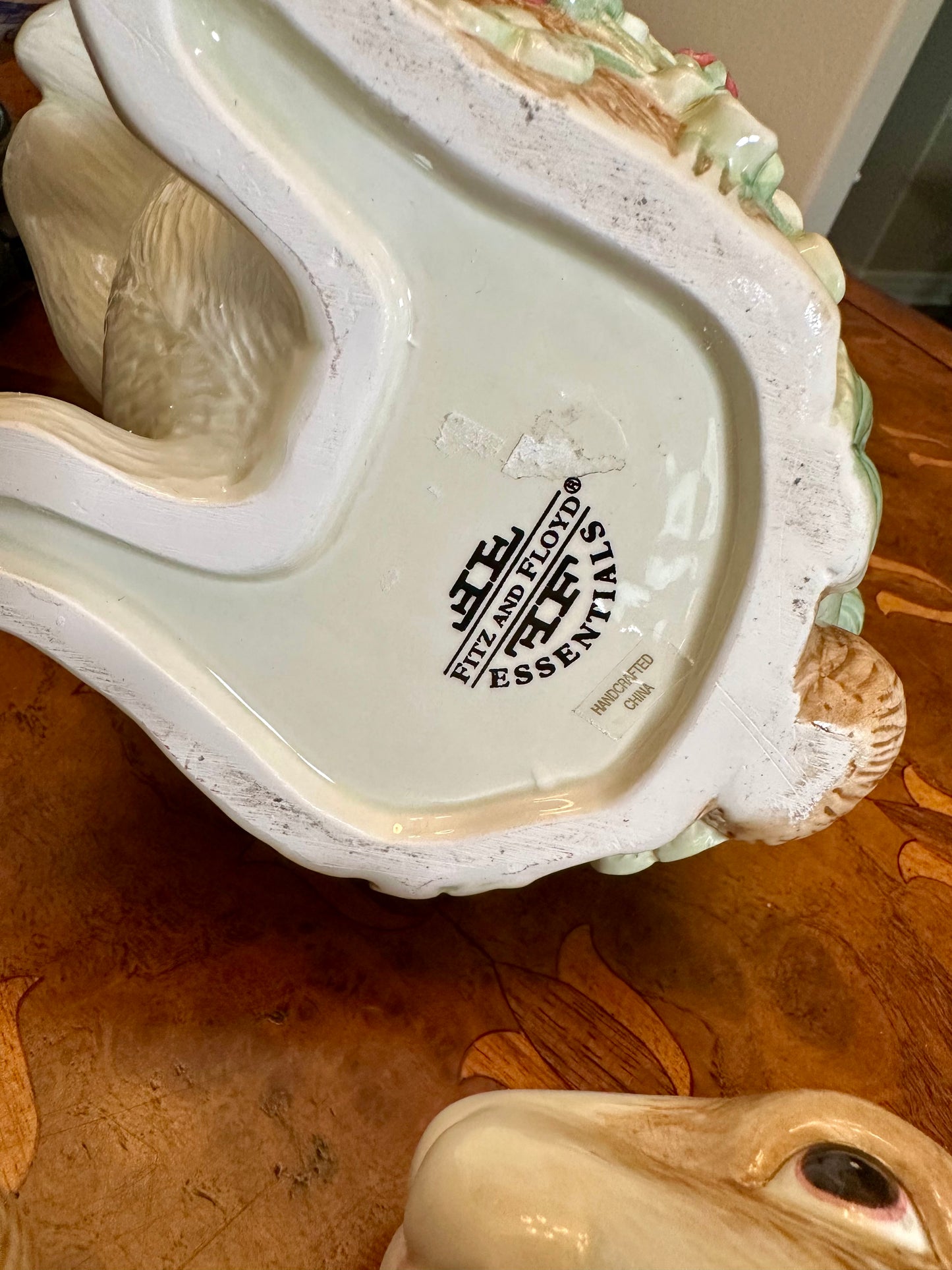 Adorable Fitz & Floyd “Botanical Bunny” Tea Service — Teapot, Lidded Sugar with Spoon & Creamer