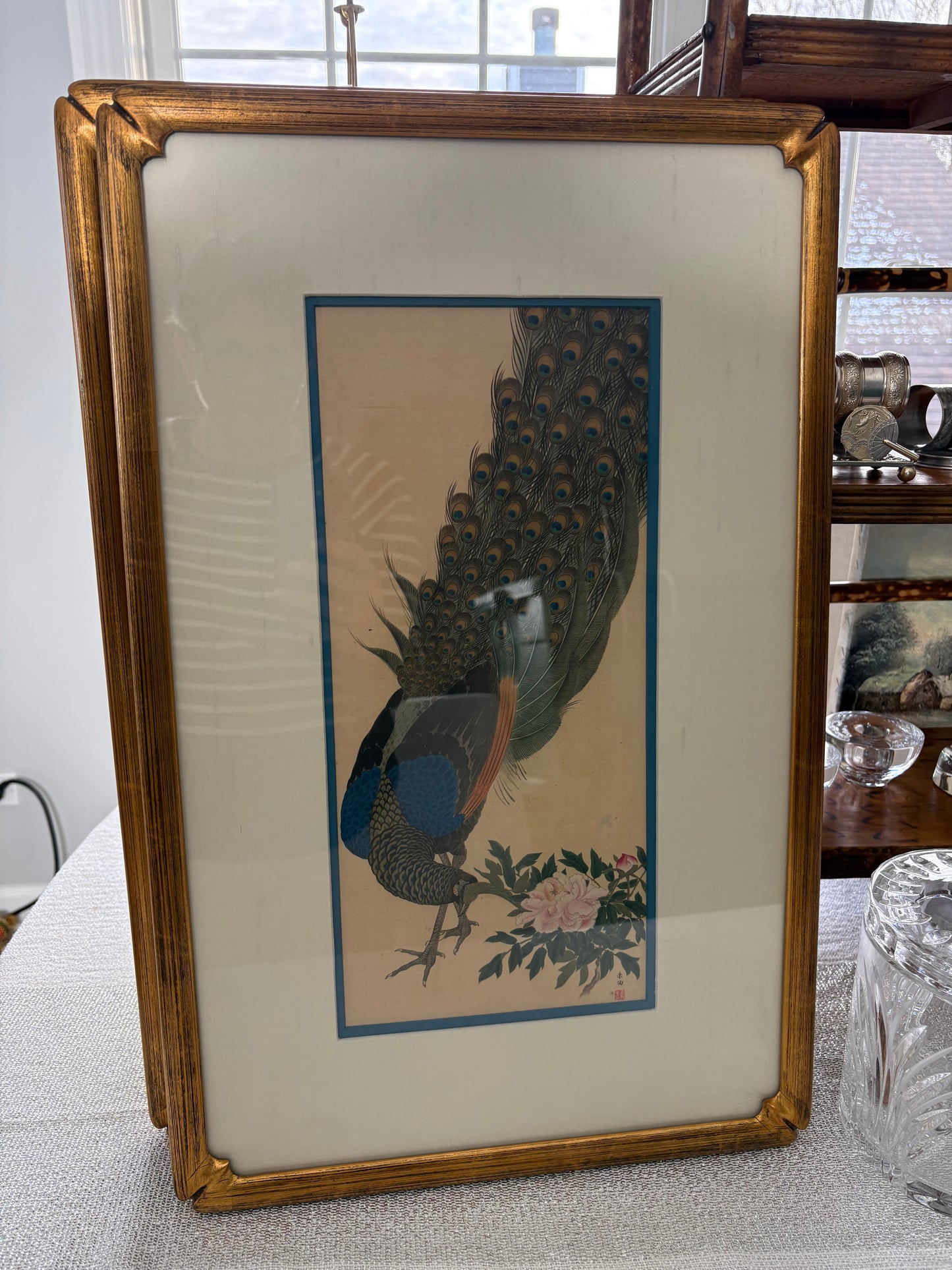 Live 1/14 for Maria Painted Peacock on Silk 22” x 14”