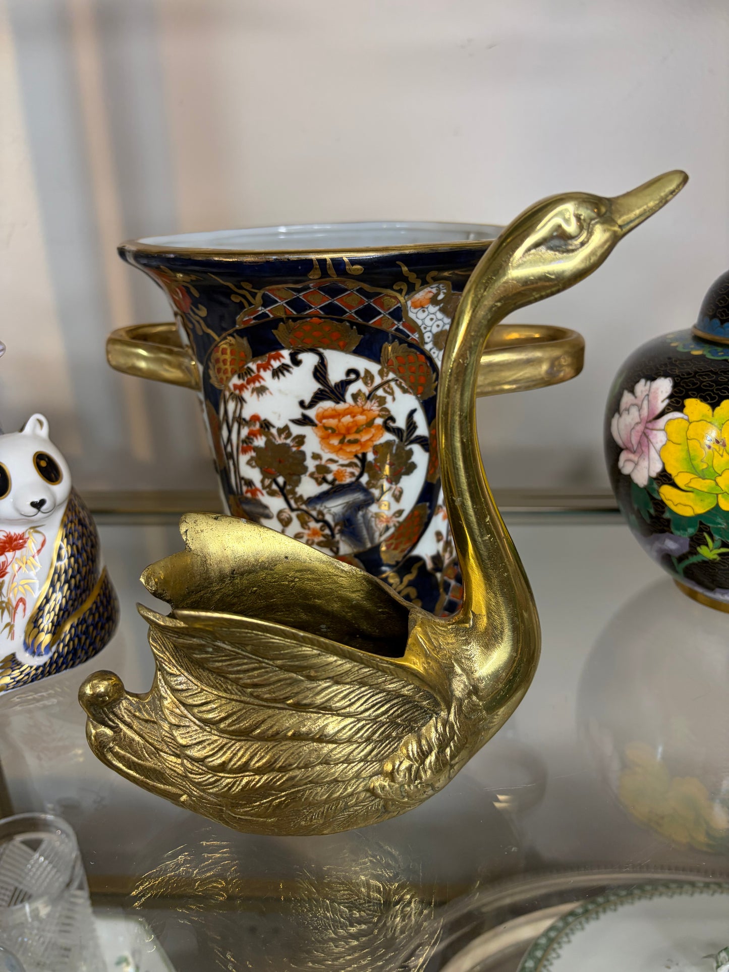 Gorgeous brass swan planter!