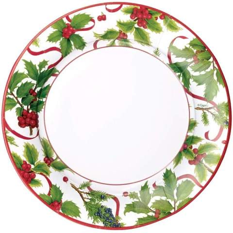 Caspari Paper Pack, Boxwood And Berries Wreath Paper Dinner Plates - 8 Per Pack