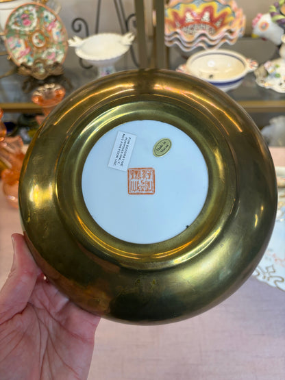 Beautiful bird and floral brass encased bowl!