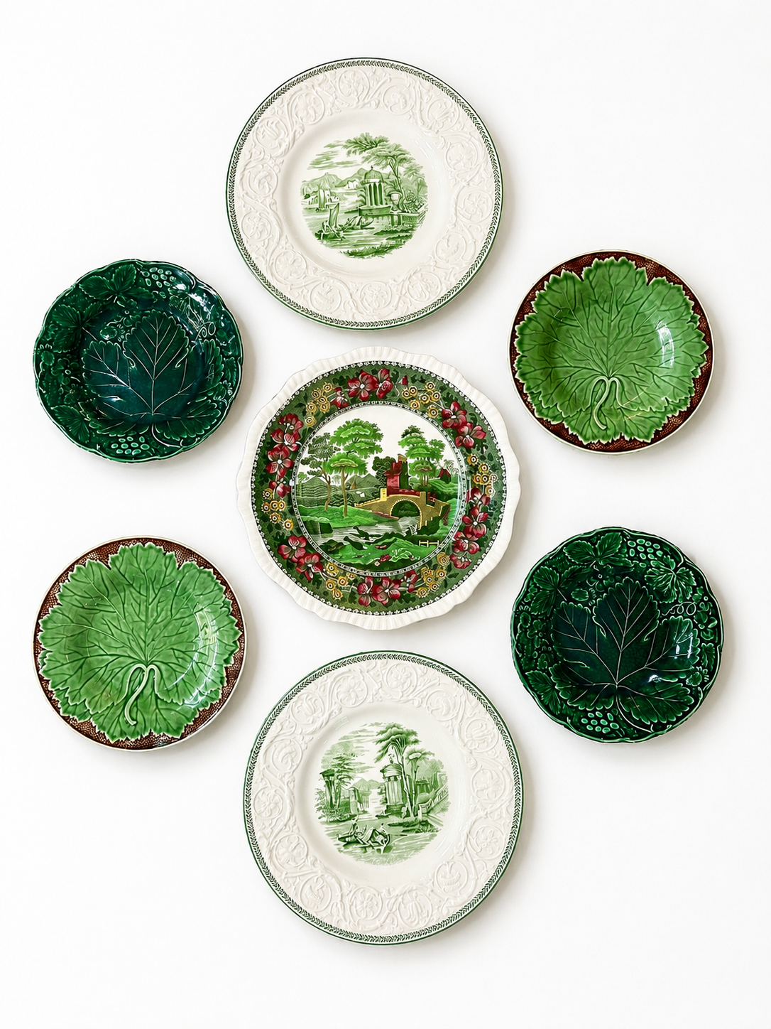 Vintage Bordallo Pinheiro “New Vine” Majolica Salad Plates, Pair | Portugal