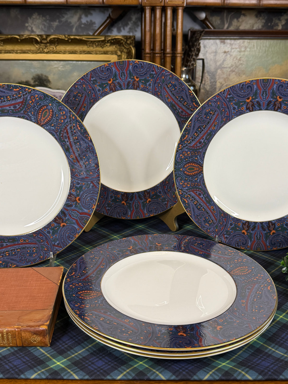 Vintage 1989 Ralph Lauren “King Charles Paisley” by Wedgwood | Bone China Dinner Plates | Set of 6 |