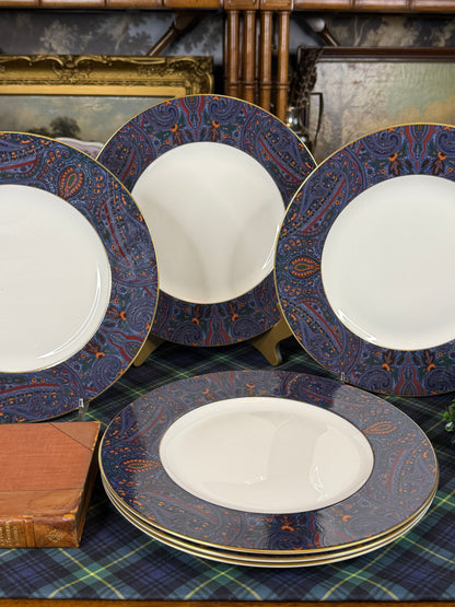 Vintage 1989 Ralph Lauren “King Charles Paisley” by Wedgwood | Bone China Dinner Plates | Set of 6 |